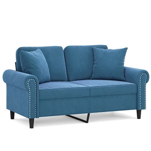 Soffa 2 platser - Maison Exclusive - Blå sammet - Metallram - 2 kuddar ingår Blå