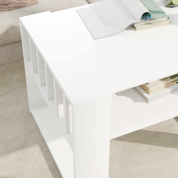 Bord - EKSKLUSIV HUS - Rektangulær - Hvid - 66 x 49,5 x 45 cm - Ingeniørtræ, indbyggede hylder Vit