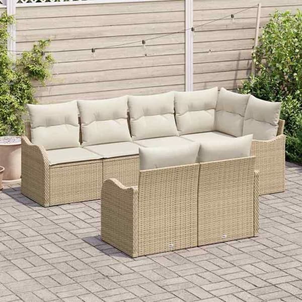 Maison Exclusive - 7 osan beige polyrottinkinen puutarhakalustesetti