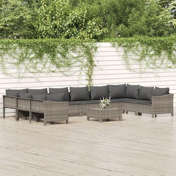 Maison Exclusive - Trädgårdsmöbler 11 delar med kuddar Grå Flätad resin