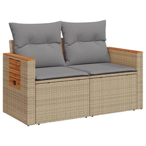 Maison Exclusive - Trädgårdsoffa med kuddar 2 platser beige flätad resin