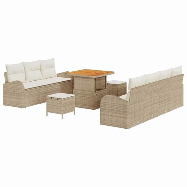 Maison Exclusive - 10 osan puutarhakalustesetti, beige polyrottinki
