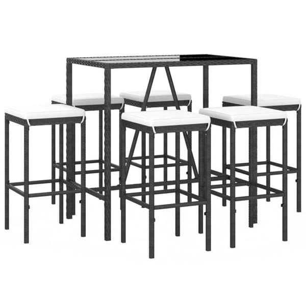 Havemøbel sæt - Eksklusivt hus - 7 stk - Sort poly rattan - Tempereret glas bordplade