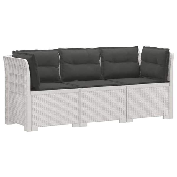 Maison Exclusive - Trädgårdsoffa 3 platser med kuddar i rattanlook PP Vit Vit