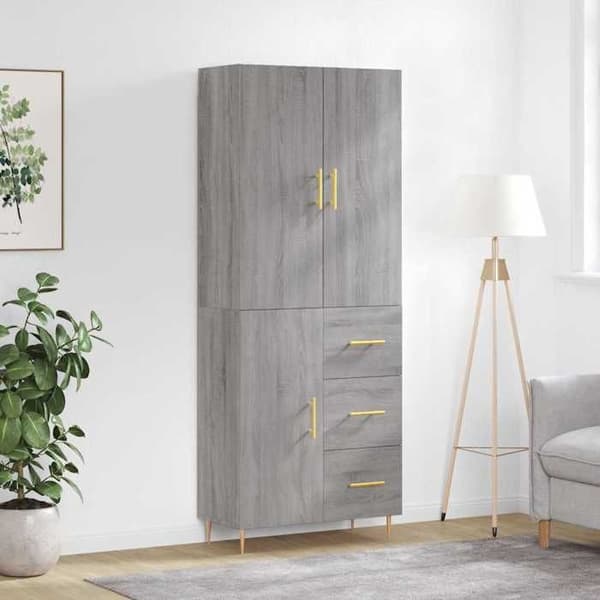 Buffé hög - Exklusivt hem - Sonoma grå - Hållbart ingenjörsträ - Metallben Sonoma grå