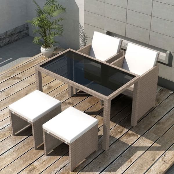 Trädgårdsmöbelset - EXKLUSIVT HUS - 5 delar - Beige - Flätad resin - Fällbara ryggstöd beige