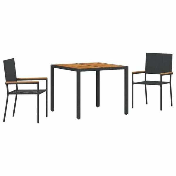 Havemøbel sæt - MAISON EXCLUSIVE - 3 dele - Sort polyrotin - Akacietræ armlæn - Stålstruktur Svart