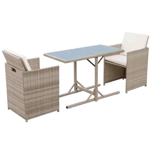 Maison Exclusive - Bistroset 3 delar med kuddar i beige flätad resin