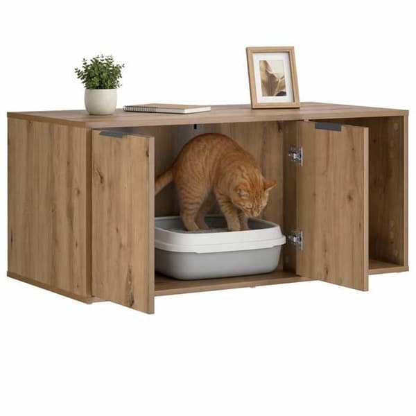Maison Exclusive - Møbel til kattebakke i håndlavet egetræ 100 x 49 x 45 cm