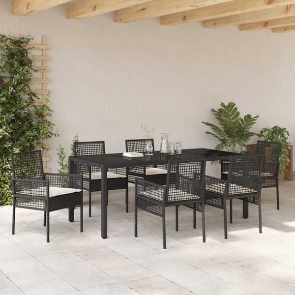 Maison Exclusive - 7 pc have spisebordssæt i sort polyrotin
