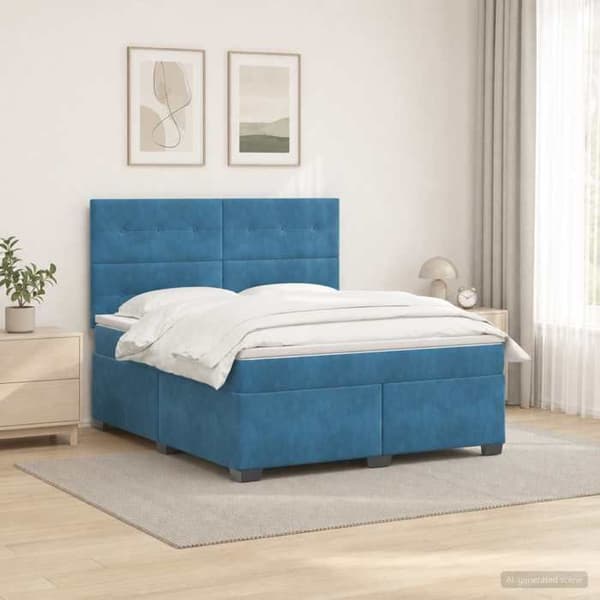 Maison Exclusive - Boxspring säng med madrass Blå 160 x 200 cm Sammet Blå