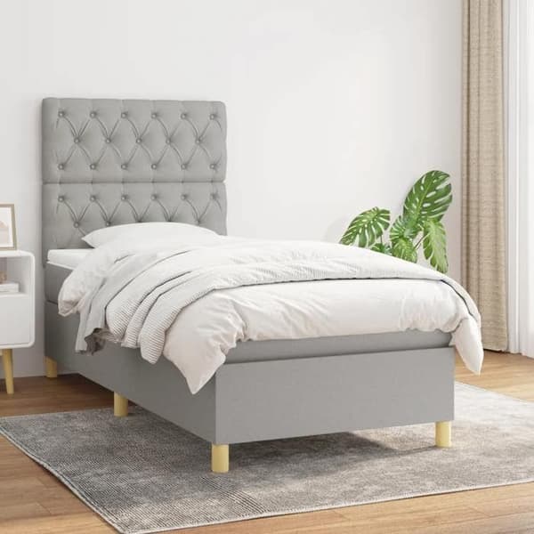 Maison Exclusive - Seng med lameller og madras Lys grå 80x200 cm Stof