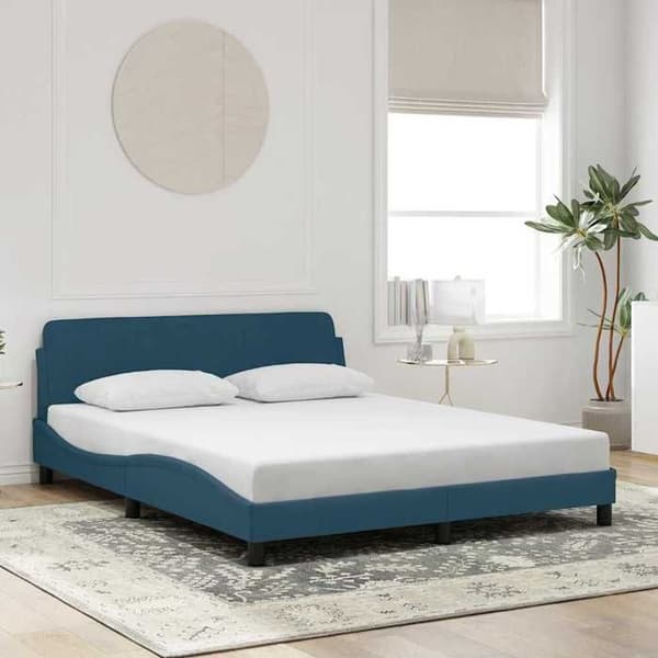 Sengestel - EKSKLUSIV HUS - Dover - Blå velour - 160x200 cm - Hovedgærde inkluderet Blå