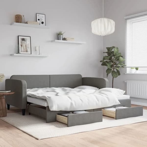 Päivävuode - EXCLUSIVE-KOTI - 90 x 190 cm - 2-in-1 vuode - 2 laatikkoa - Harmaa kangas