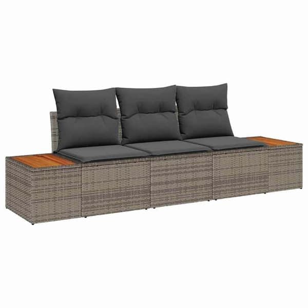 Trädgårdsoffmöbel - EXKLUSIVT HUS - 3-delat set - Poly rattan & stål - Avtagbara kuddar - UV-beständig modulär Grå