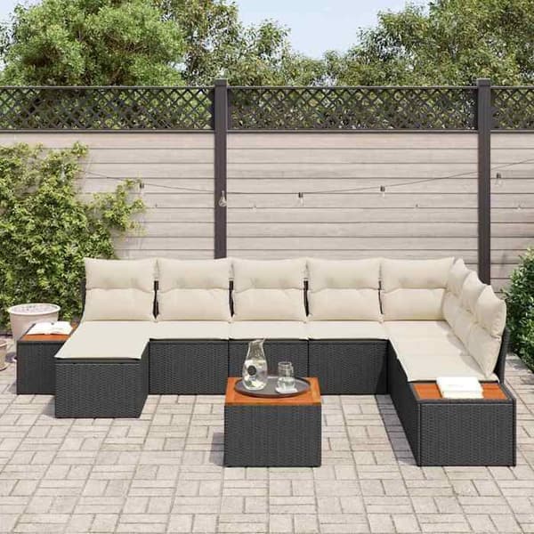Lounge-soffor - MAISON EXCLUSIVE - Modulärt set 9 delar - 8 personer - Vit poly-rattan - Akaciaram