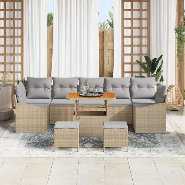 Maison Exclusive - 10 osan puutarhakalustesetti, beige polyrottinki
