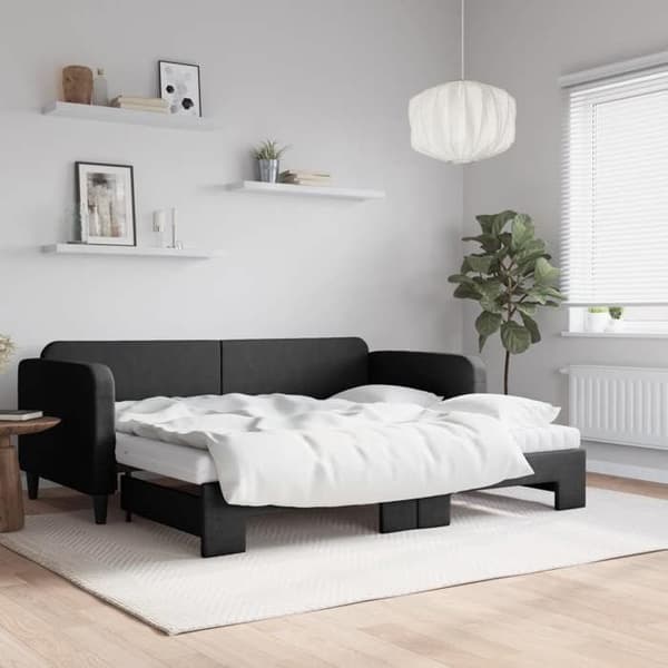 Maison Exclusive - Senge med udtræk og sort madras 90x190 cm stof