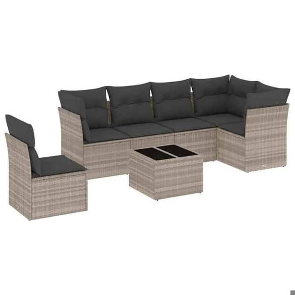 Maison Exclusive - Trädgårdsmöbler med kuddar 7 delar ljusgrå flätad resin