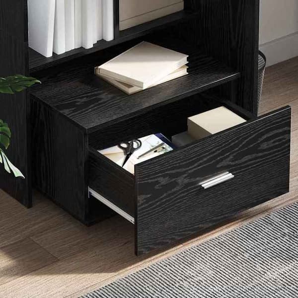 Maison Exclusive - Kontor Sort egetræ Ingeniørtræ 131,5 x 50 x 106,5 cm svart ek