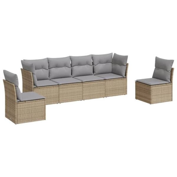 Maison Exclusive - Trädgårdsmöbler med kuddar 6 delar beige flätad resin