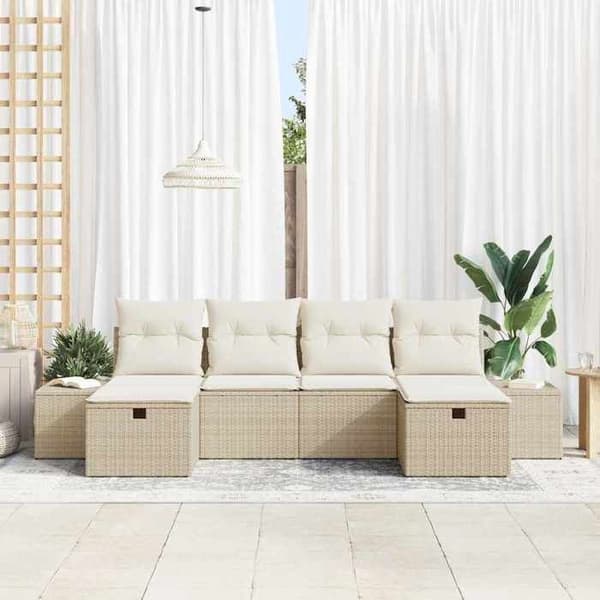 Trädgårdsmöbelset - EXKLUSIV HEM - 6 delar - Beige - Polyrotting - Modulär beige