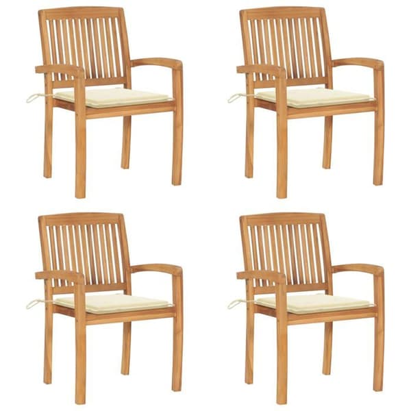Maison Exclusive - Stabelbare havestole med puder sæt af 4 Solid teak Kräm (kuddar)