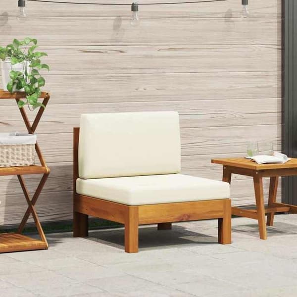 Maison Exclusive - Central soffa med kuddar i krämvitt, solid akaciaträ
