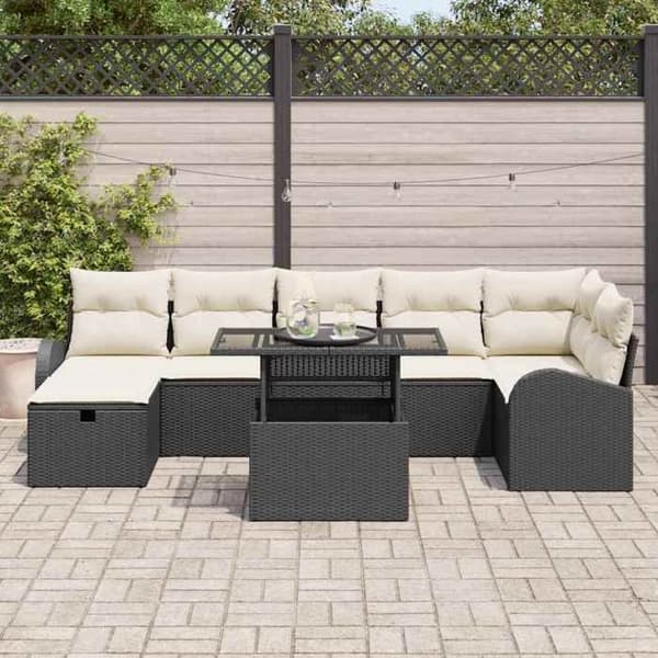 Havemøbler - MAISON EXCLUSIVE - 8-delt modulært sæt - Sort poly rattan - Justerbart bord - Indbyggede opbevaringsløsninger Svart