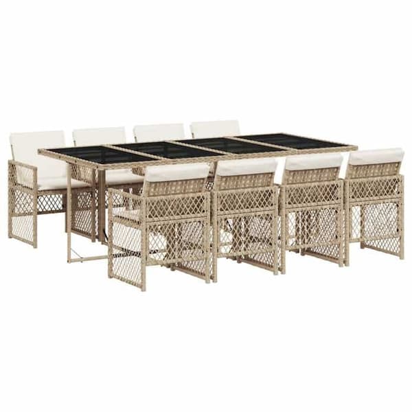Maison Exclusive - Puutarhakalusteryhmä ja tyynyt 9 kpl beige Polyrottinki