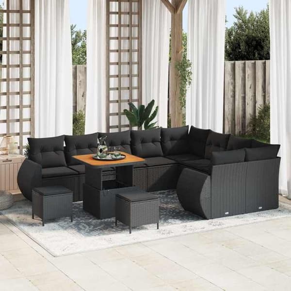 Maison Exclusive - Trädgårdsoffmöbelset 12 pc 12-sits Svart Svart