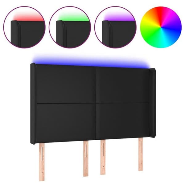 Maison Exclusive - LED Hovedgærde Sort 147x16x118/128 cm Syntetisk Læder