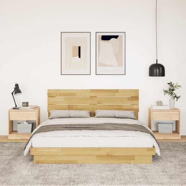 Sengestel - EKSKLUSIV HUS - 150 x 200 cm - Massivt egetræ - Inkluderet lamelbund - Integreret hovedgærde