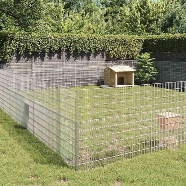 Dyreindhegning - EKSKLUSIVT HUS - 48 paneler - 54 x 100 cm - Galvaniseret jern - Grå