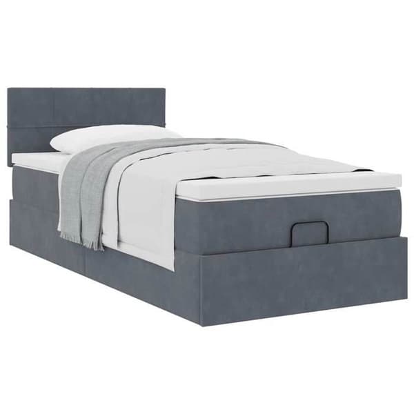 Maison Exclusive - Ottoman sängram med mörkgrå madrass 80x200 cm i sammet mörkgrå, vit