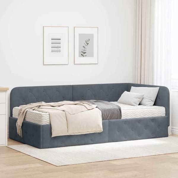 Maison Exclusive - Tummanharmaa kulmasänky 90 x 200 cm Sametti