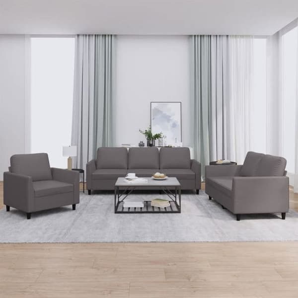 Maison Exclusive - Sæt af 3 sofaer med puder i grå kunstlæder