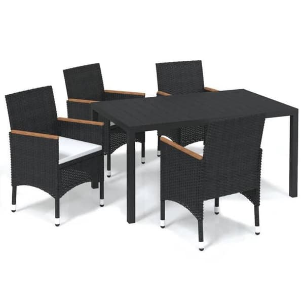 Maison Exclusive - Have spisebordssæt med puder 5 dele poly rattan sort