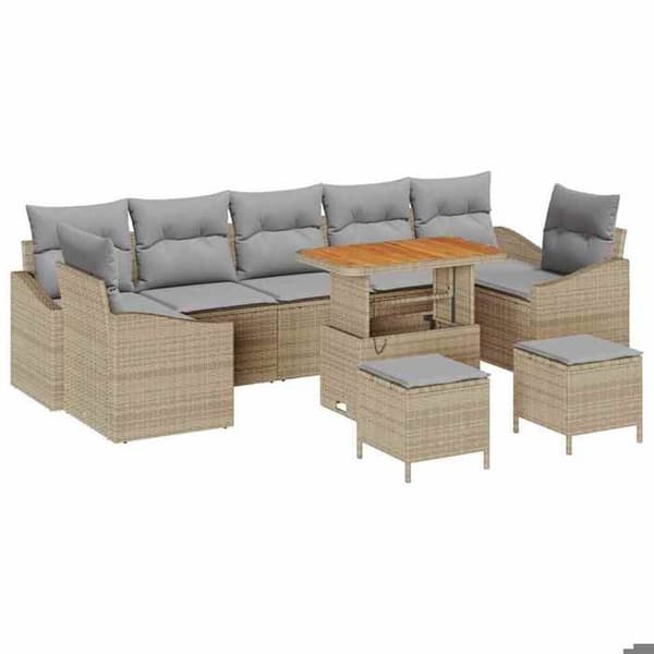 Maison Exclusive - 10 osan puutarhakalustesetti, beige polyrottinki