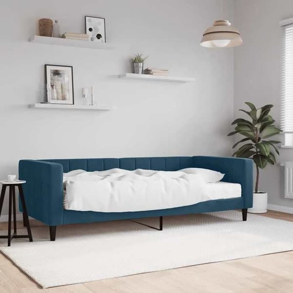 Maison Exclusive - Sengebænk med blå madras 90x200 cm fløjl