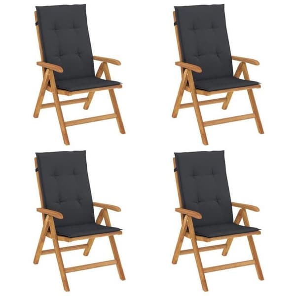 Foldbare havestole - EKSKLUSIV HUS - Sæt 4 - Massiv teak - Ryg 6 positioner - Skridsikre puder