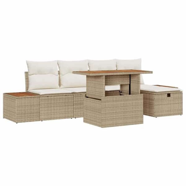 Maison Exclusive - 6 osan beige polyrottinkinen puutarhakalustesetti