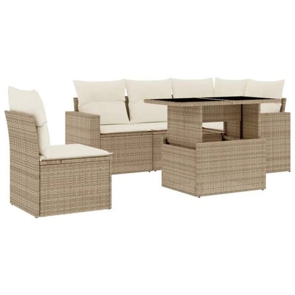 Maison Exclusive - Trädgårdsmöbler med kuddar 6 delar beige flätad resin