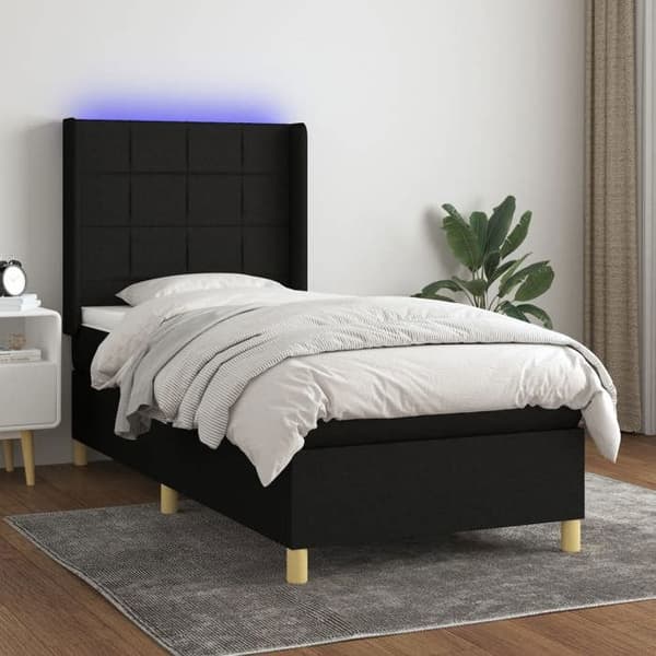 Maison Exclusive - Seng med lameller madras og LED Sort 100x200 cm Stof