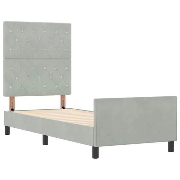 Ljusboxsäng - MAISON EXCLUSIVE - Rektangulär - 80 x 200 cm - Ljusgrå - Sammet & massivt trä Ljusgrått
