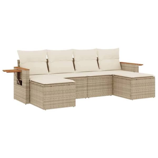 Maison Exclusive - Trädgårdsmöbler med kuddar 6 delar beige flätad resin