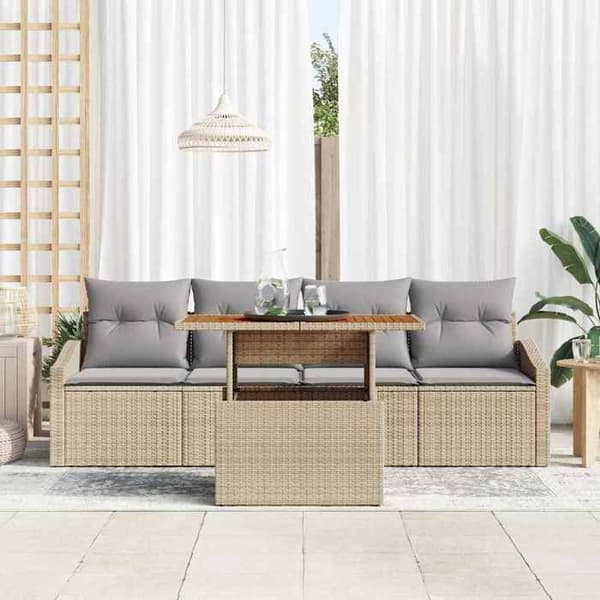 Maison Exclusive - 5 osan beige polyrottinkinen puutarhakalustesetti