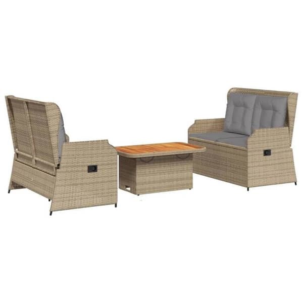 Maison Exclusive - Trädgårdsmöbler med kuddar 3 delar beige flätad resin