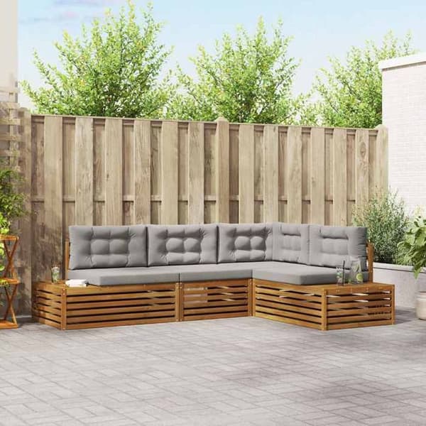 Maison Exclusive - 5 kpl Ulkokalusteiden Sohvasetti Harmaa Luonnollinen ja Vaalea