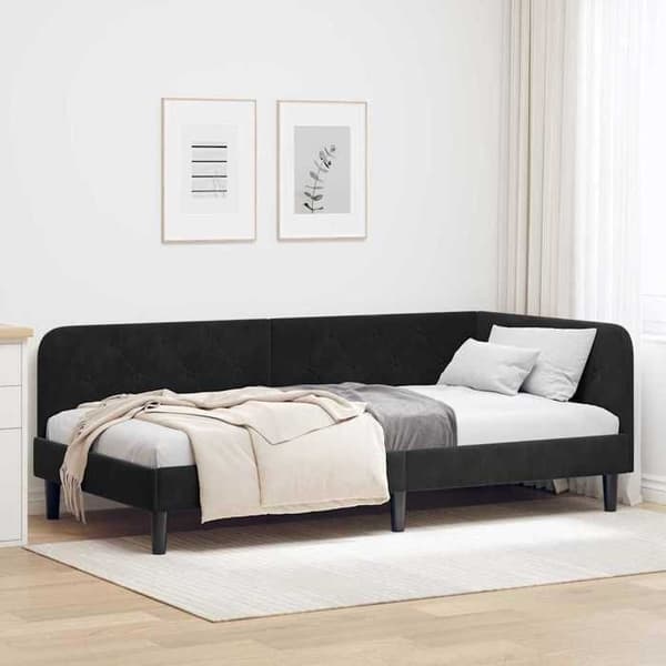 Maison Exclusive - Musta kulmasänky 90 x 190 cm Sametti